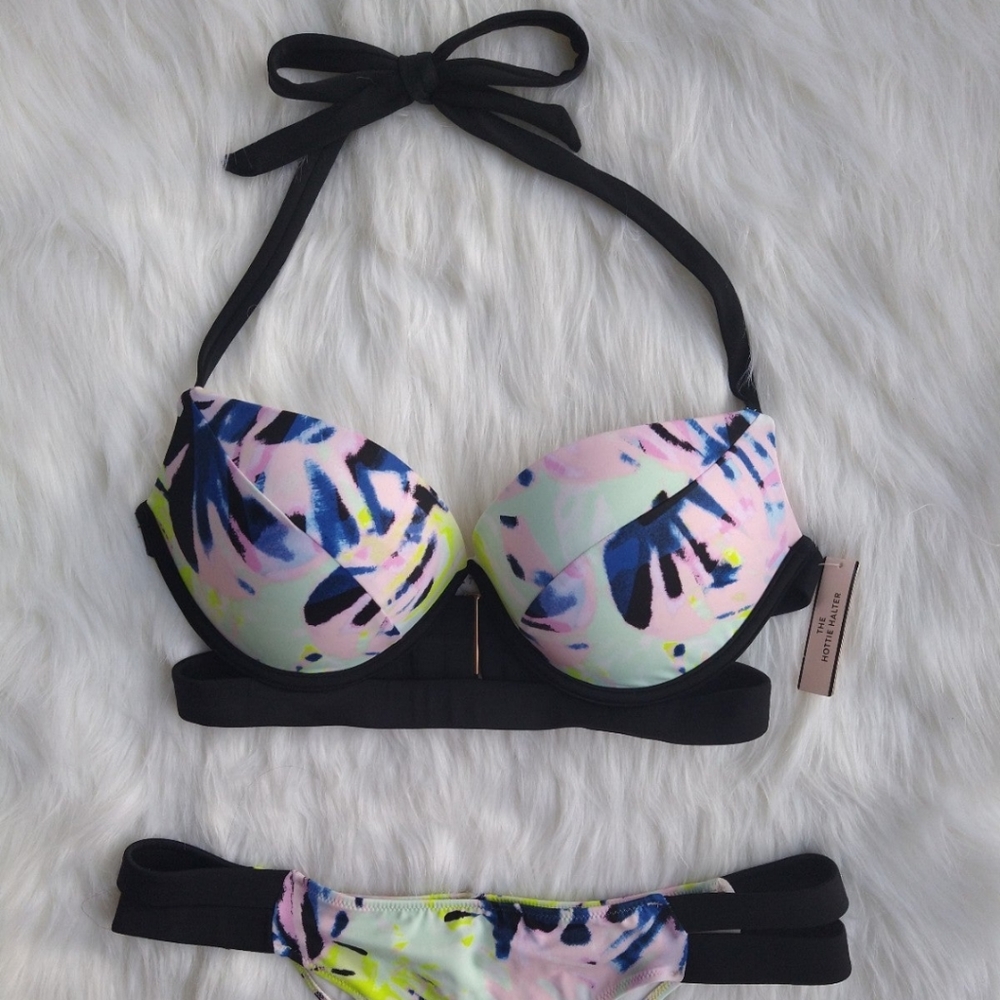 Victoria's Secret Itsy Bikini~34D Hottie Halter/M Hottie Bottom~Multi Tie Dye!
